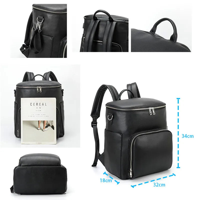 PU-Leder Wickelrucksack für Mamas – Große Kapazität, Multifunktionale Reisetasche mit Wickelunterlage & Kinderwagenhalter