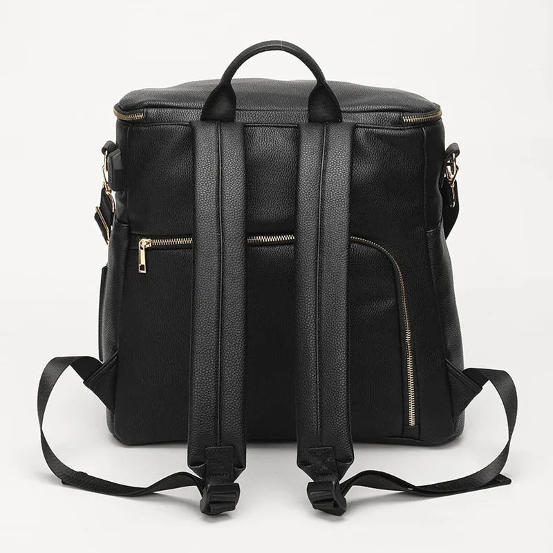PU-Leder Wickelrucksack für Mamas – Große Kapazität, Multifunktionale Reisetasche mit Wickelunterlage & Kinderwagenhalter