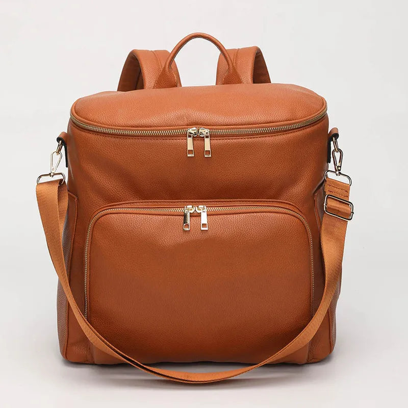 PU-Leder Wickelrucksack für Mamas – Große Kapazität, Multifunktionale Reisetasche mit Wickelunterlage & Kinderwagenhalter