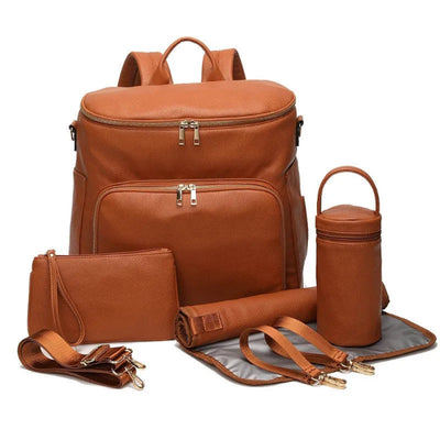 PU-Leder Wickelrucksack für Mamas – Große Kapazität, Multifunktionale Reisetasche mit Wickelunterlage & Kinderwagenhalter