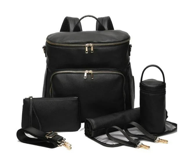PU-Leder Wickelrucksack für Mamas – Große Kapazität, Multifunktionale Reisetasche mit Wickelunterlage & Kinderwagenhalter
